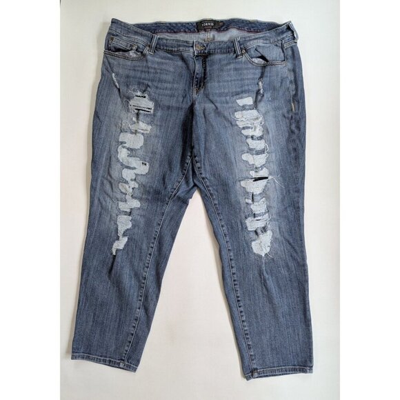 Torrid Boyfriend Premium Stretch Jeans 24R Medium Wash Cropped Distressed - Picture 3 of 12